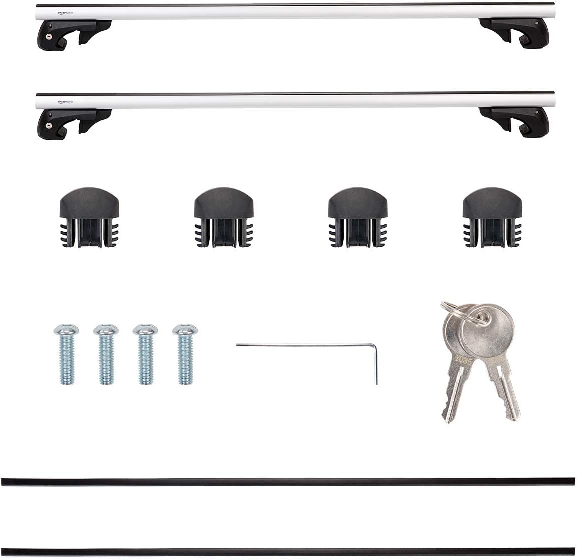 Amazon Basics Dachträger 132.1 cm, für 2 offene Dachrelings mit Abstand 98 bis 116,8 cm, 2-teilig, Schwarz