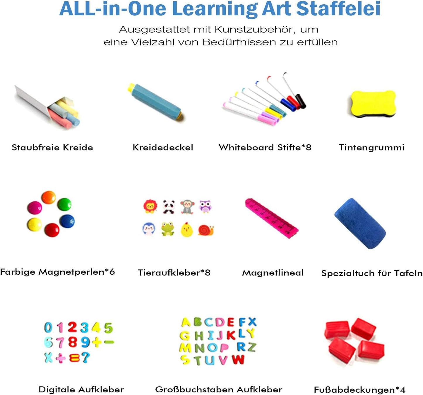Savieva Holz Doppelseitige Kreidetafel für Kinder Tafel Malerei Holztafel Maltafel Schreib Schultafel für Kinder ab 3-15 Jahre ,Kreidetafel und Whiteboard Höhenverstellbar Standtafel (Extra groß)