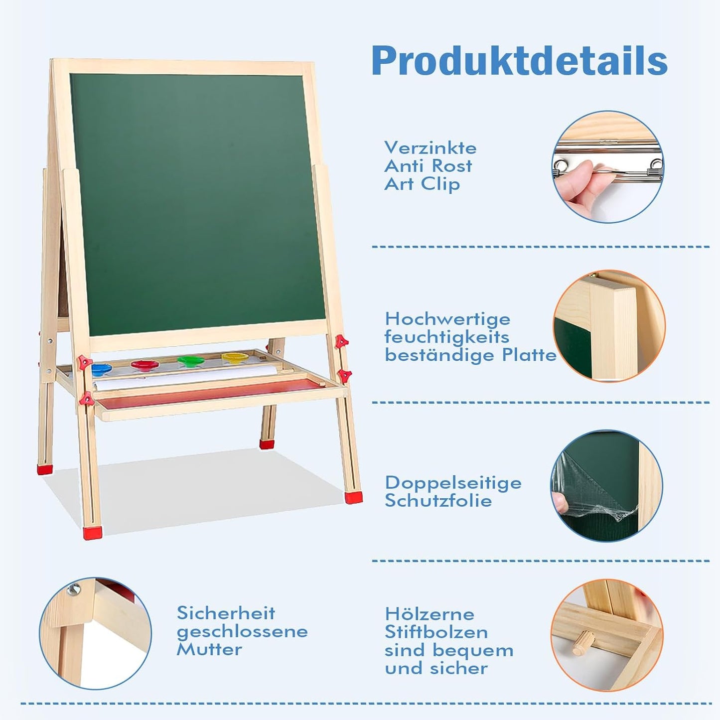 Savieva Holz Doppelseitige Kreidetafel für Kinder Tafel Malerei Holztafel Maltafel Schreib Schultafel für Kinder ab 3-15 Jahre ,Kreidetafel und Whiteboard Höhenverstellbar Standtafel (Extra groß)